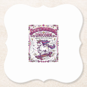Dessous-de-verre En Papier Licorne Skateboarding Licorne Stylée Fond Blanc