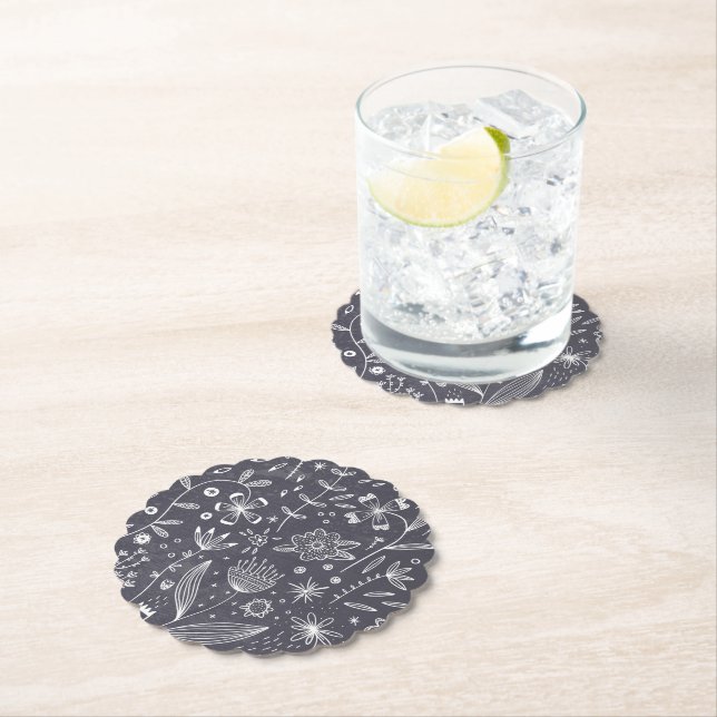 Dessous-de-verre En Papier Ligne Florale monochrome (En situation)