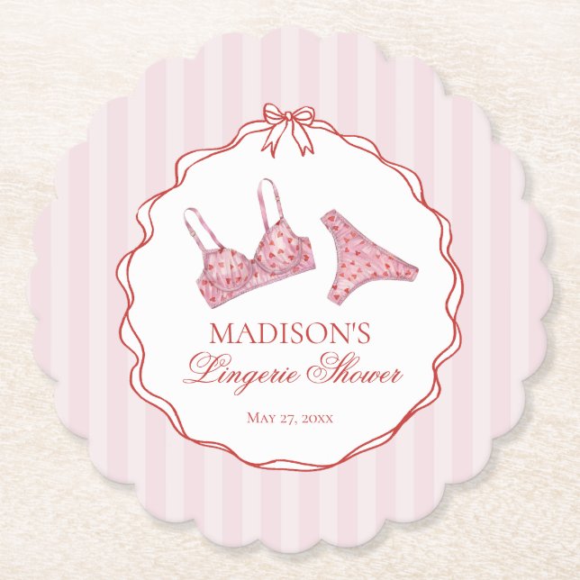 Dessous-de-verre En Papier Lingerie rose et rouge en forme de cœur pour soiré (Devant)
