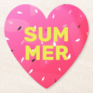 Dessous-de-verre En Papier Love Summer Watermelon Heart Melon Seeds Pink