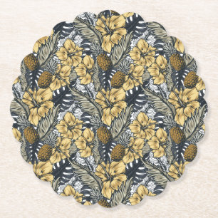 Dessous-de-verre En Papier Luxe Elegant Or N' Black Tropical Flowers