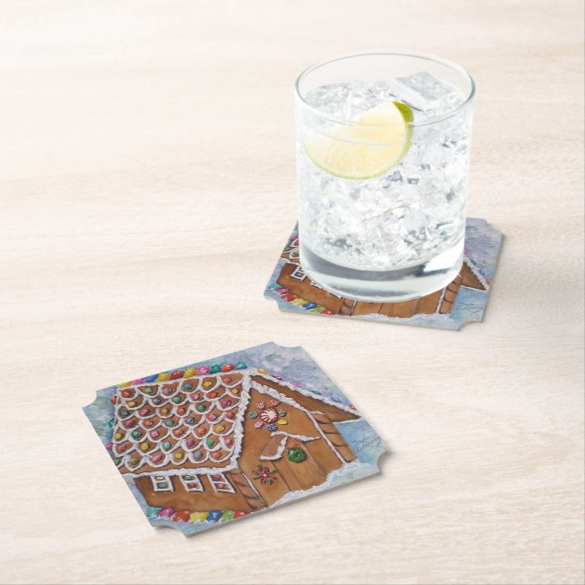 Dessous-de-verre En Papier Maison de pain d'épices (En situation)