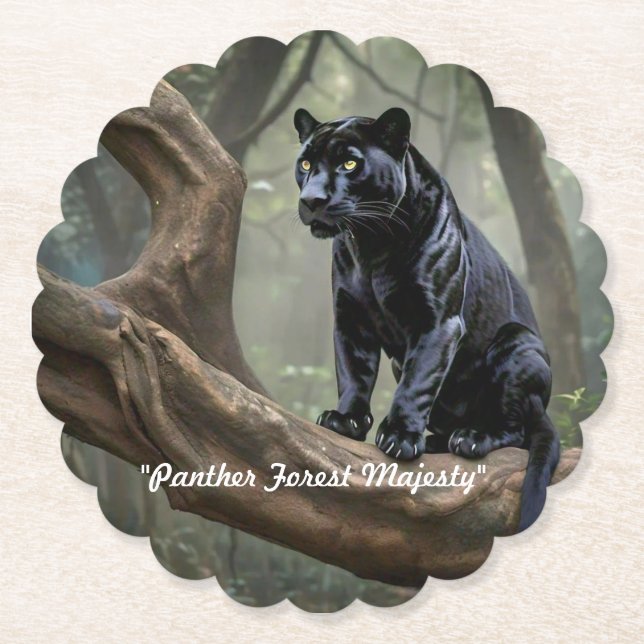 Dessous-de-verre En Papier "Majestic Black Panther en forêt" (Devant)