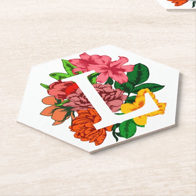 Dessous-de-verre En Papier Majuscule L monogramme floral (Incliné)