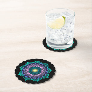 Dessous-de-verre En Papier Mandala Coloré sur Fond Noir