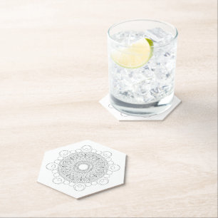 Dessous-de-verre En Papier Mandala noir et blanc v2