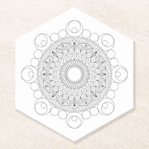 Dessous-de-verre En Papier Mandala noir et blanc v2
