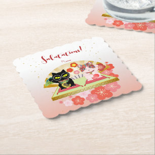 Dessous-de-verre En Papier Maneki Neko Lucky Poiluna