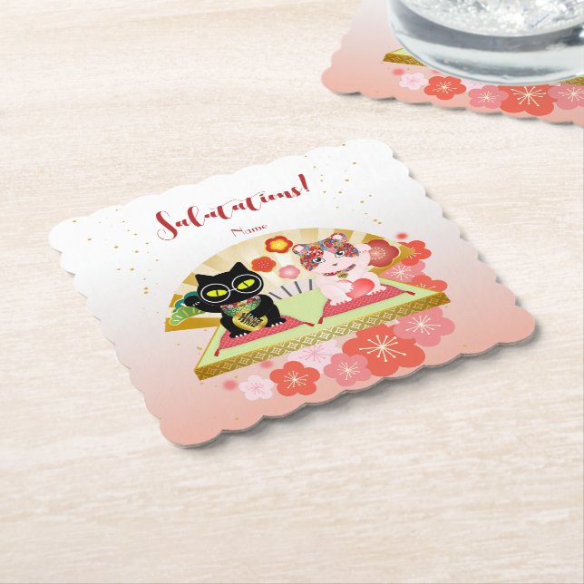 Dessous-de-verre En Papier Maneki Neko Lucky Poiluna (Incliné)