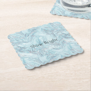 Dessous-de-verre En Papier Marbre bleu Aqua Silver