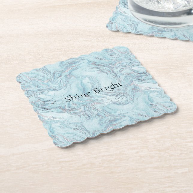 Dessous-de-verre En Papier Marbre bleu Aqua Silver (Incliné)