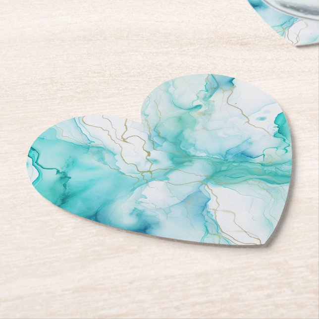 Dessous-de-verre En Papier Marbre d'encre Mint Aqua (Incliné)