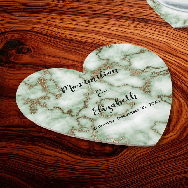 Dessous-de-verre En Papier Marbre d'or Faux Green - Mariage élégant (Faux Green Gold Marble - Elegant Wedding Paper Coaster by Leapfroglisics Shop)