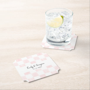 Dessous-de-verre En Papier Mariage à motif damier rose peint