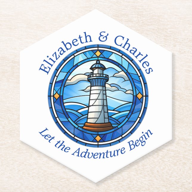 Dessous-de-verre En Papier Mariage Adventure Phare Voile Nautique (Devant)