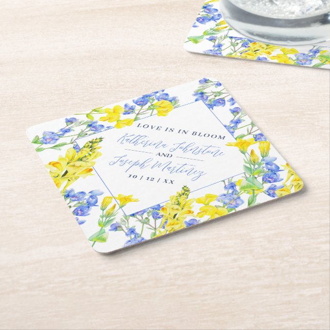Dessous-de-verre En Papier mariage botanique jaune fleur sauvage (Incliné)