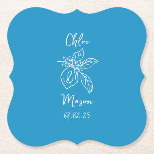 Dessous-de-verre En Papier Mariage citron à main bleue