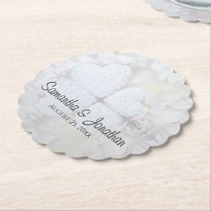 Dessous-de-verre En Papier Mariage coeurs blancs et fleurs de pivoine