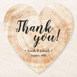 Dessous-de-verre En Papier Mariage de bois Rustique Merci en forme de coeur