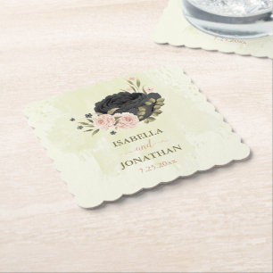 Dessous-de-verre En Papier mariage de fleurs roses noires