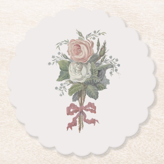 Dessous-de-verre En Papier Mariage de thème rose, rose, intemporel (Devant)