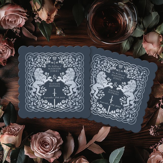 Dessous-de-verre En Papier Mariage d'épée médiévale Silver Blue Royal Lion (Créateur téléchargé)