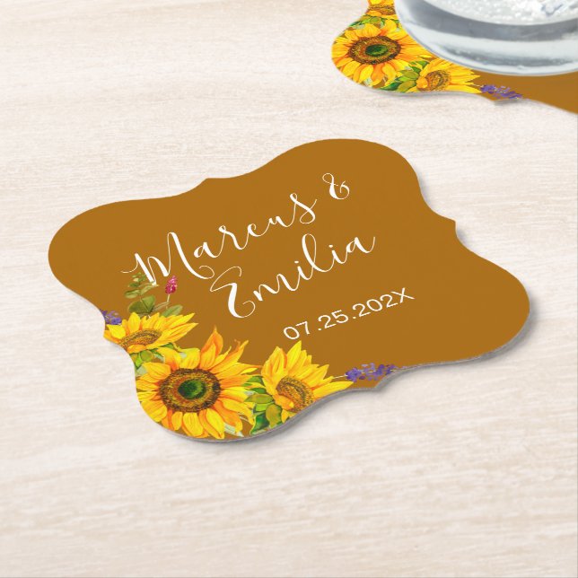 Dessous-de-verre En Papier Mariage des tournesols d'automne (Incliné)