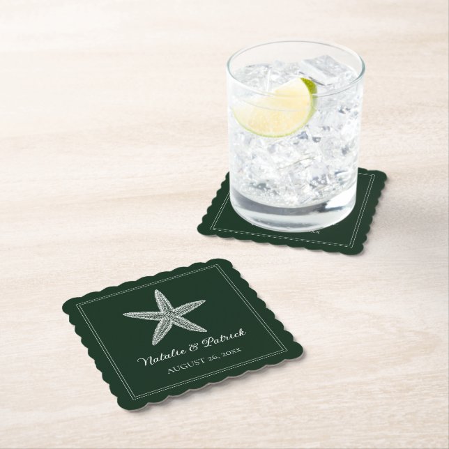 Dessous-de-verre En Papier Mariage Emerald Green Starfish (En situation)