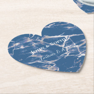 Dessous-de-verre En Papier Mariage en marbre bleu argenté