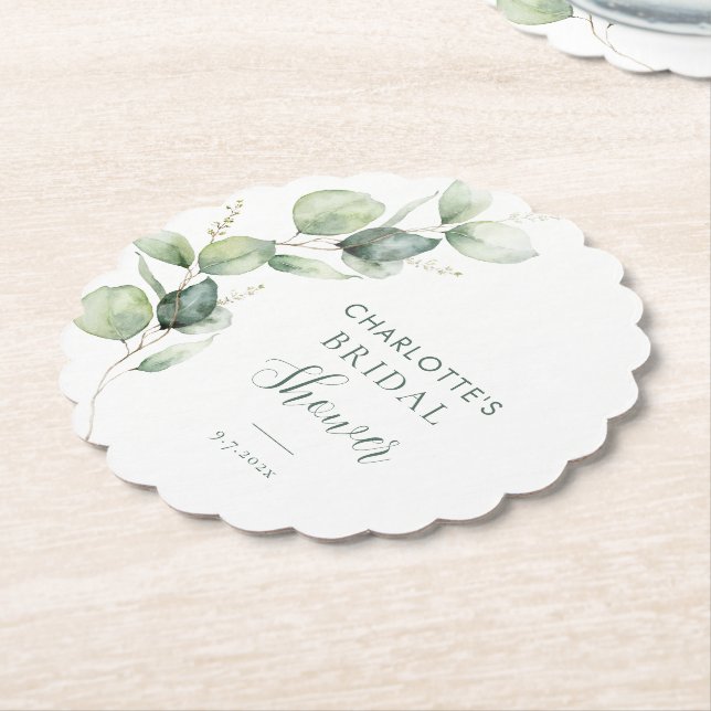 Dessous-de-verre En Papier Mariage Eucalyptus Greenery Script (Incliné)