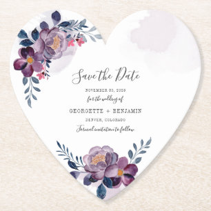 Dessous-de-verre En Papier Mariage floral violet géométrique Enregistrer la d