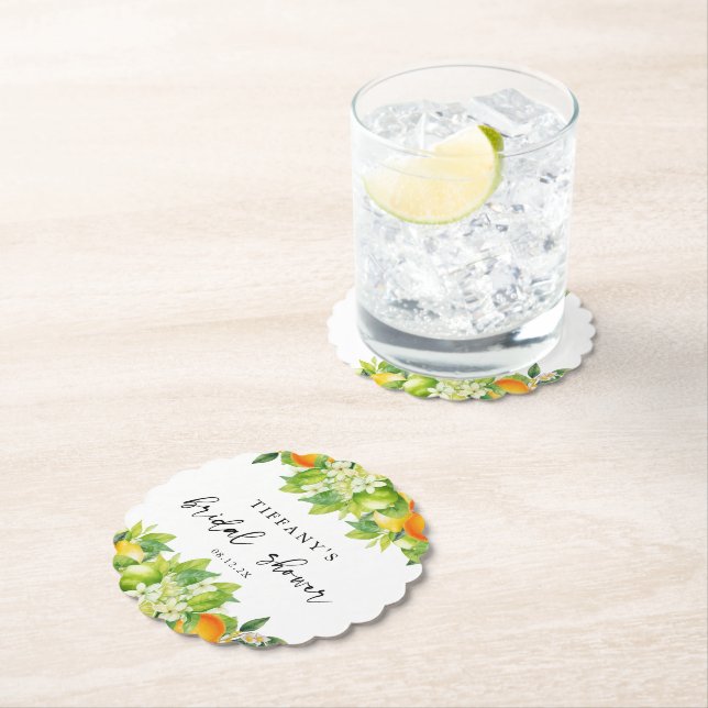 Dessous-de-verre En Papier Mariage Moderne d'Été Oranges Citron Agrumes (En situation)