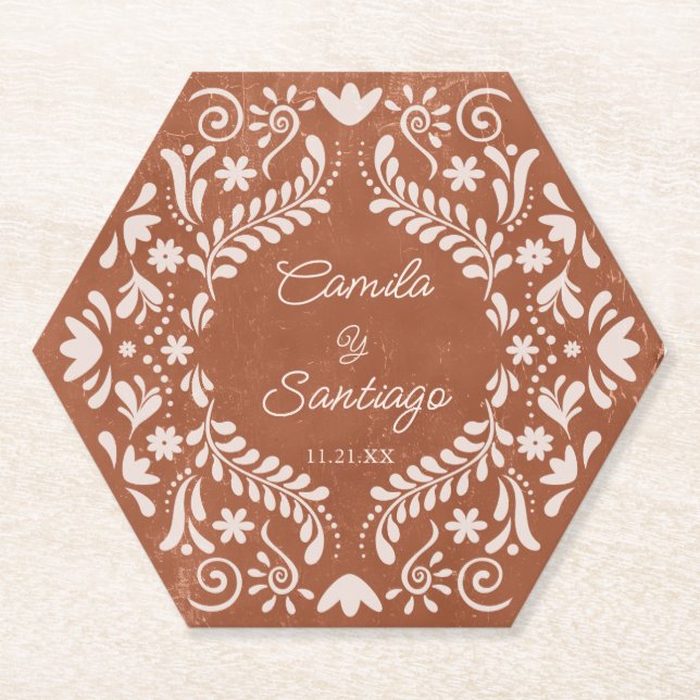 Dessous-de-verre En Papier Mariage rustique en terre cuite (Devant)