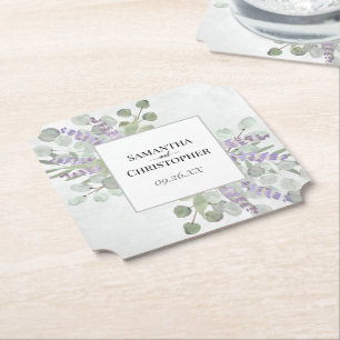 Dessous-de-verre En Papier Mariage rustique Lavande & Eucalyptus élégant