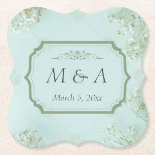 Dessous-de-verre En Papier Mariage Turquoise Fleurs blanches Pastel