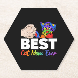 Dessous-de-verre En Papier Meilleur Chat Papa Jamais Colorful Arc-en-ciel fêt