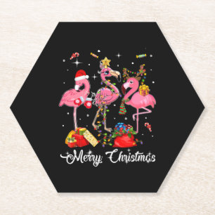 Dessous-de-verre En Papier Merry Christmas Three Flamingo With Santa Hat