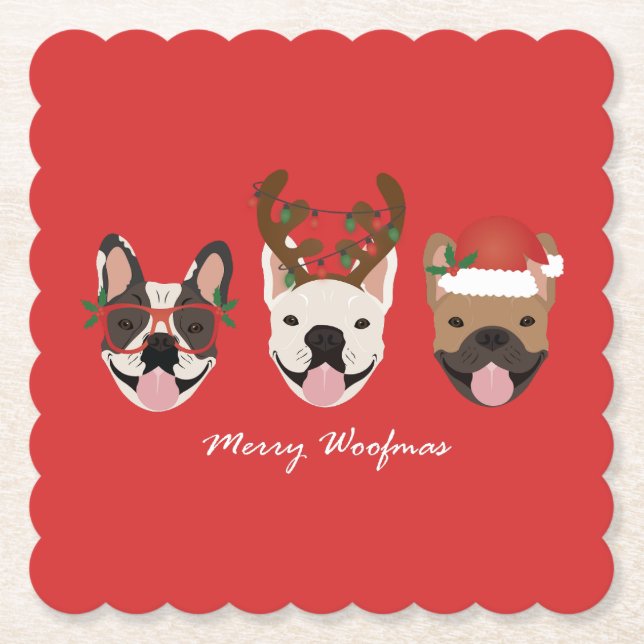 Dessous-de-verre En Papier Merry Woofmas Têtes de Noël (Devant)