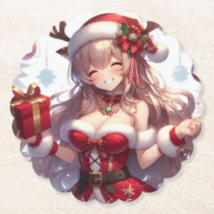 Dessous-de-verre En Papier mignonne fille de Noël anime