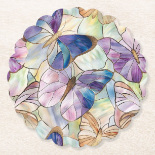 Dessous-de-verre En Papier Mint Aqua Bleu Papillons pourpres