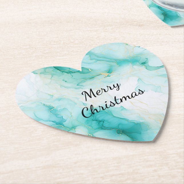 Dessous-de-verre En Papier Mint Aqua Pearl Marbre or (Incliné)