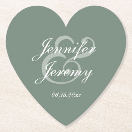Dessous-de-verre En Papier Moderne Sage Green Élégant Mariage de script blanc