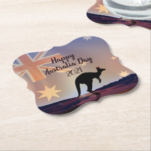 Dessous-de-verre En Papier Modifier le drapeau texte Kangaroo Australia Day