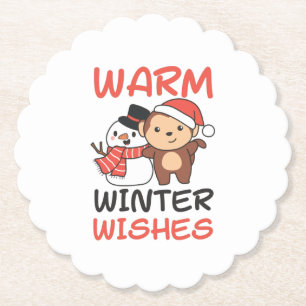 Dessous-de-verre En Papier Monkey Warm Winter souhaite Snowman