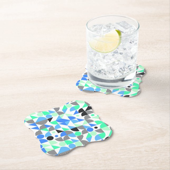 Dessous-de-verre En Papier Monnaie Bleue Abstraite tendance géométrique (En situation)