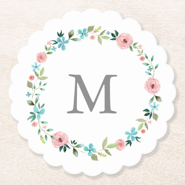Dessous-de-verre En Papier Monogramme de germe floral de printemps (Devant)
