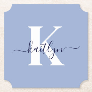 Dessous-de-verre En Papier Monogramme de script bleu moderne
