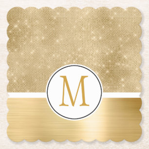 Dessous-de-verre En Papier Monogramme d'étincelle dorée