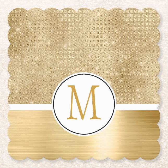 Dessous-de-verre En Papier Monogramme d'étincelle dorée (Devant)