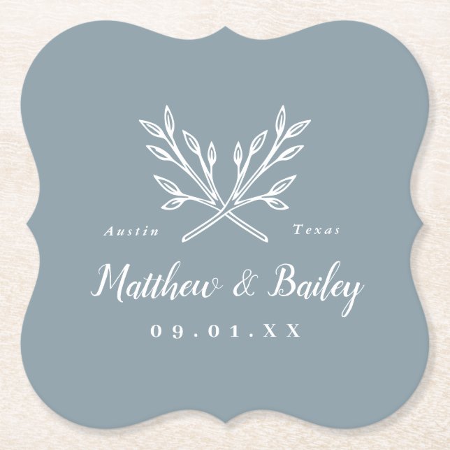 Dessous-de-verre En Papier Monogramme Mariage de branches rustiques | Dusty B (Devant)